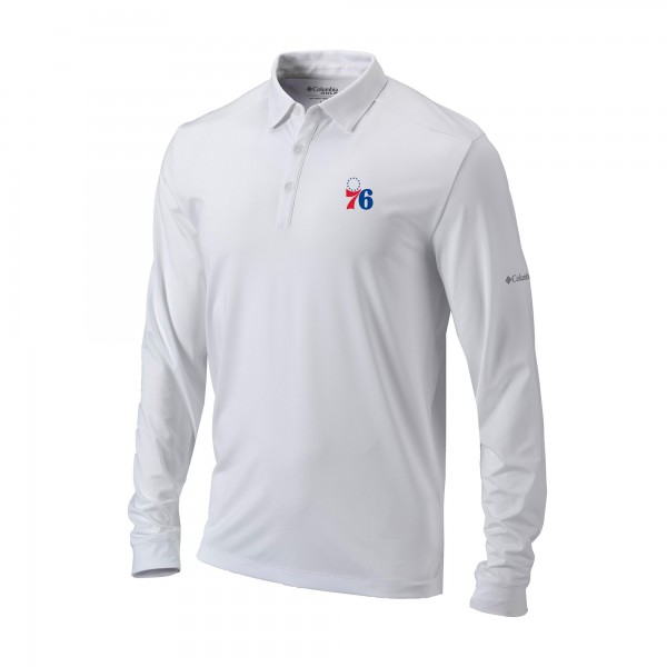 Philadelphia 76ers Columbia White Omni-Wick Pin High Long Sleeve Polo