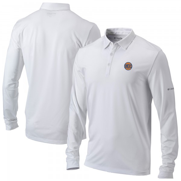 New York Knicks Columbia White Omni-Wick Pin High Long Sleeve Polo
