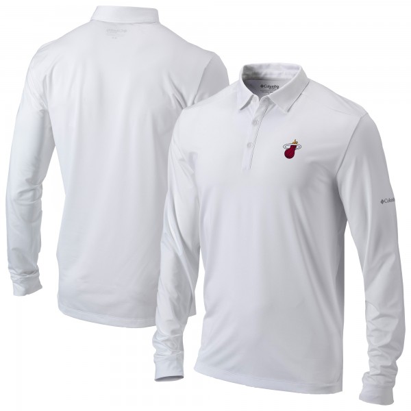Miami Heat Columbia White Omni-Wick Pin High Long Sleeve Polo