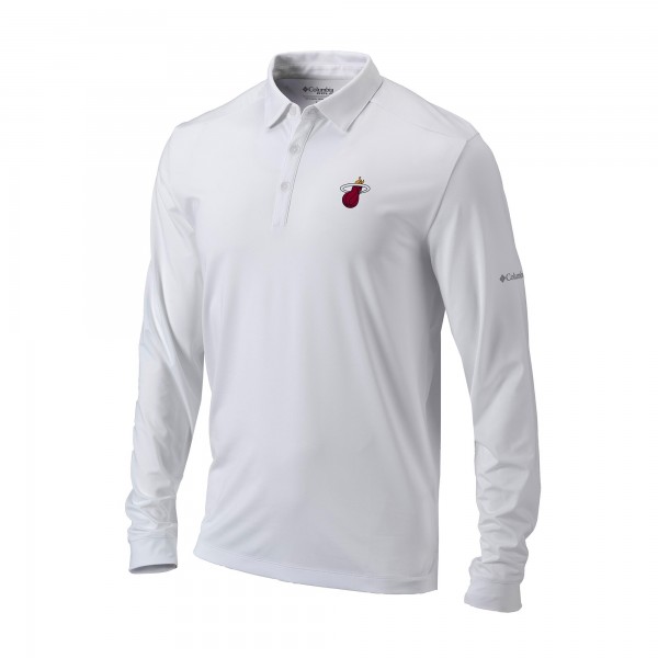 Miami Heat Columbia White Omni-Wick Pin High Long Sleeve Polo
