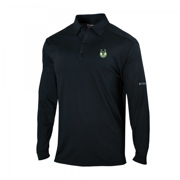 Milwaukee Bucks Columbia Black Omni-Wick Pin High Long Sleeve Polo