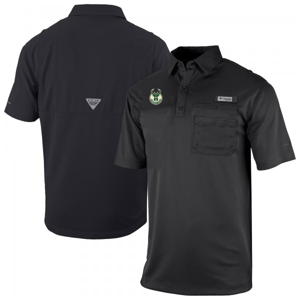 Milwaukee Bucks Columbia Black Omni-Wick Flycaster Pocket Polo