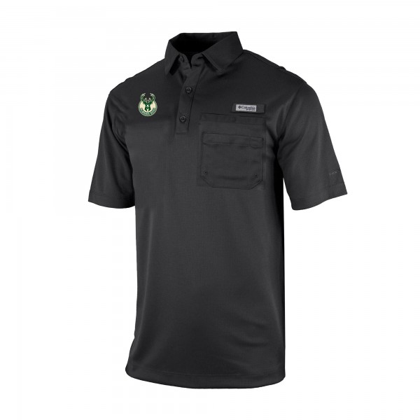 Milwaukee Bucks Columbia Black Omni-Wick Flycaster Pocket Polo