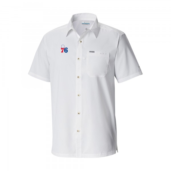 Philadelphia 76ers Columbia White Slack Tide Camp Button-Up Shirt