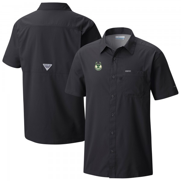 Milwaukee Bucks Columbia Black Slack Tide Camp Button-Up Shirt