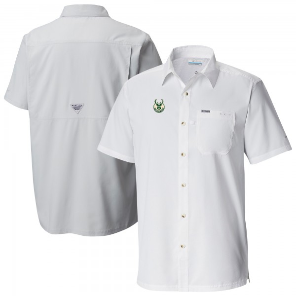 Milwaukee Bucks Columbia White Slack Tide Camp Button-Up Shirt