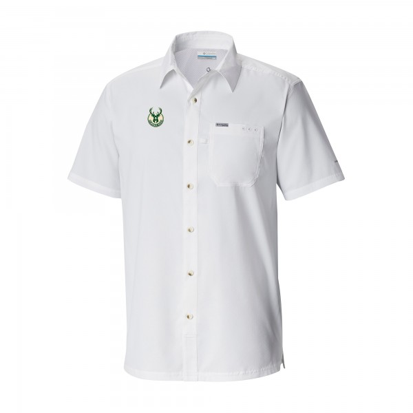 Milwaukee Bucks Columbia White Slack Tide Camp Button-Up Shirt