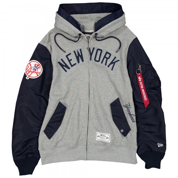 Толстовка на молнии New York Yankees New Era x Alpha Industries Heather Gray/Navy Jacket