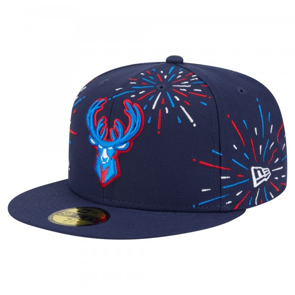 Бейсболка Milwaukee Bucks New Era Navy Americana Fireworks 59FIFTY