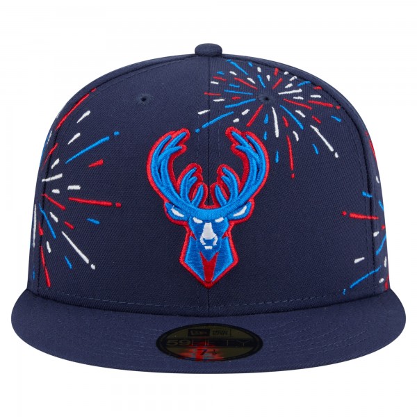 Бейсболка Milwaukee Bucks New Era Navy Americana Fireworks 59FIFTY