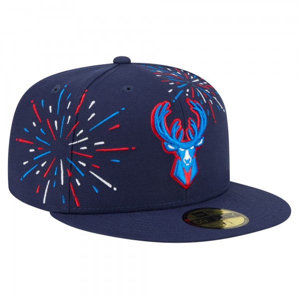 Бейсболка Milwaukee Bucks New Era Navy Americana Fireworks 59FIFTY