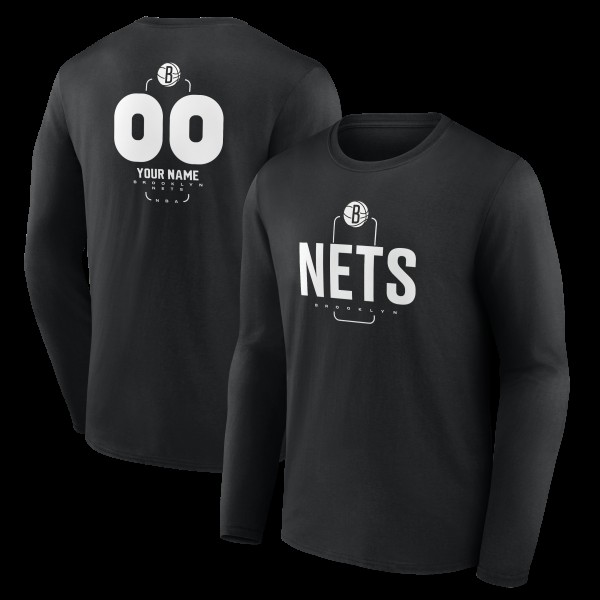Именная футболка с длинным рукавом Brooklyn Nets Black Midfielder