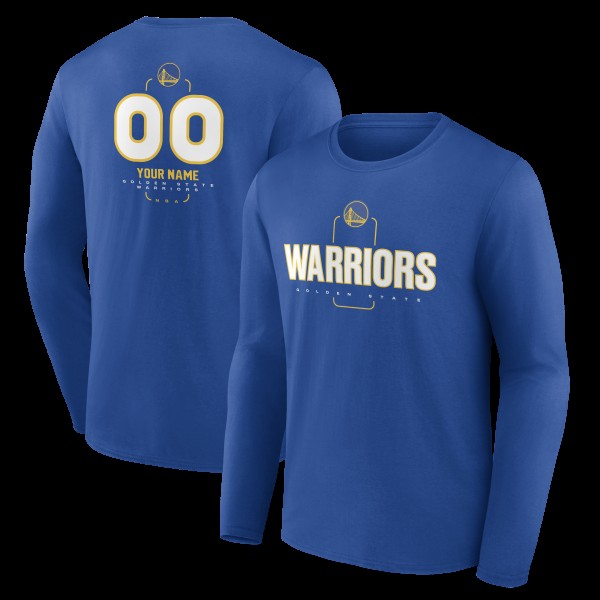 Golden State Warriors Royal Personalized Name & Number Midfielder Long Sleeve T-Shirt