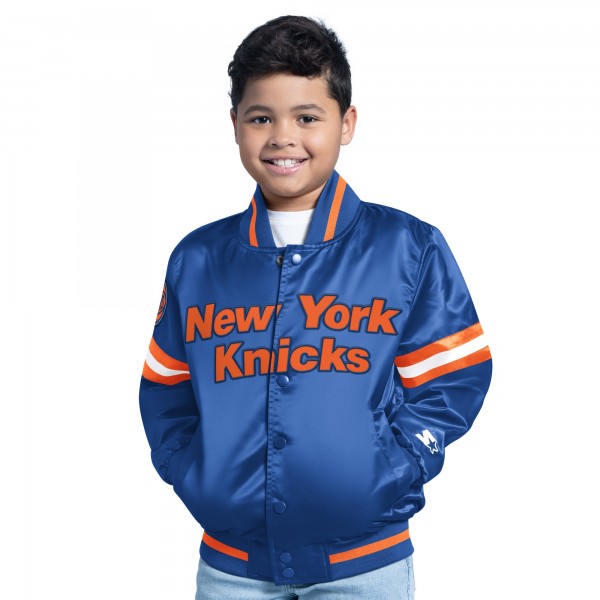 Подростковая New York Knicks Blue Scrimmage Full-Snap Varsity Jacket