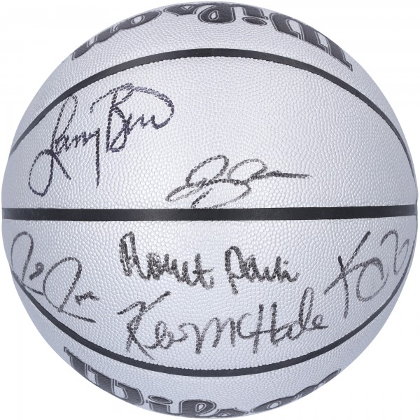 Мяч Boston Celtics Legends Autographed Fanatics Authentic Wilson NBA 75th Anniversary Platinum Edition with 6 Signatures including Larry Bird, Kevin Garnett &amp; Kevin McHale