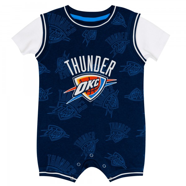 Малышам Oklahoma City Thunder Outerstuff Navy Logo Mania Romper