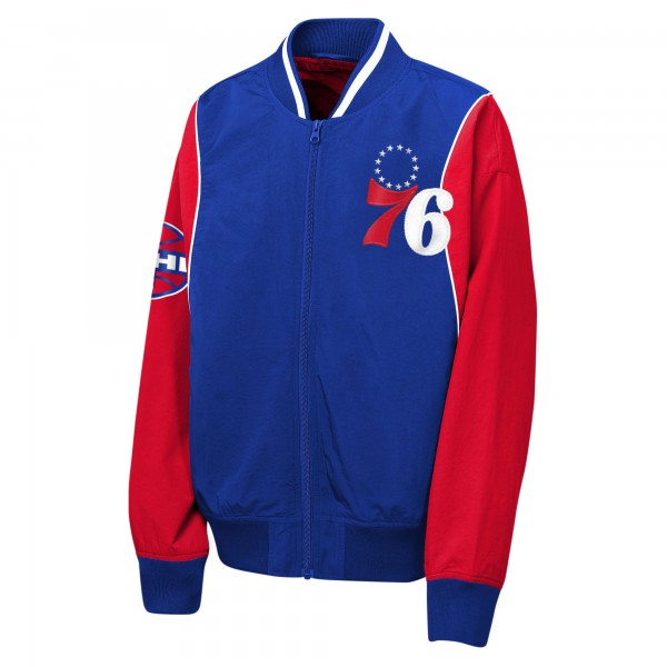 Подростковая Philadelphia 76ers Outerstuff Royal/Red Two-Pointer Full-Zip Windbreaker