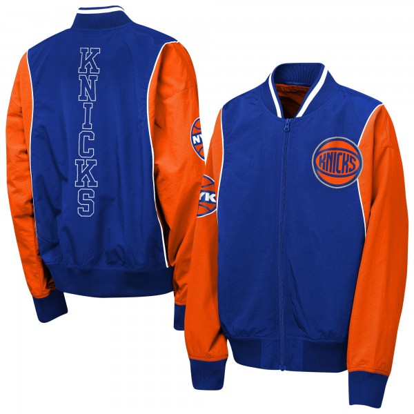 Подростковая New York Knicks Outerstuff Blue/Orange Two-Pointer Full-Zip Windbreaker
