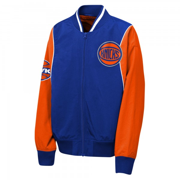 Подростковая New York Knicks Outerstuff Blue/Orange Two-Pointer Full-Zip Windbreaker