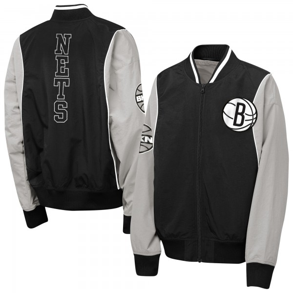 Подростковая Brooklyn Nets Outerstuff Black/Gray Two-Pointer Full-Zip Windbreaker