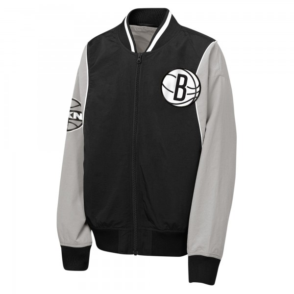 Подростковая Brooklyn Nets Outerstuff Black/Gray Two-Pointer Full-Zip Windbreaker