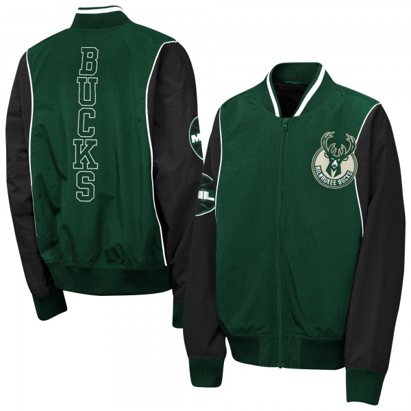 Подростковая Milwaukee Bucks Outerstuff Hunter Green/Black Two-Pointer Full-Zip Windbreaker