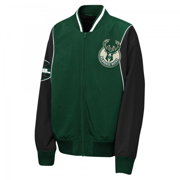 Подростковая Milwaukee Bucks Outerstuff Hunter Green/Black Two-Pointer Full-Zip Windbreaker