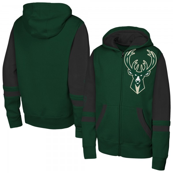 Подростковая Milwaukee Bucks Outerstuff Hunter Green Straight to the League Full-Zip Hoodie