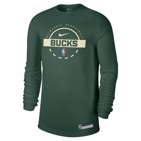 Milwaukee Bucks Nike Hunter Green 2025/26 On-Court Flare Dri-FIT Practice Long Sleeve Tri-Blend T-Shirt