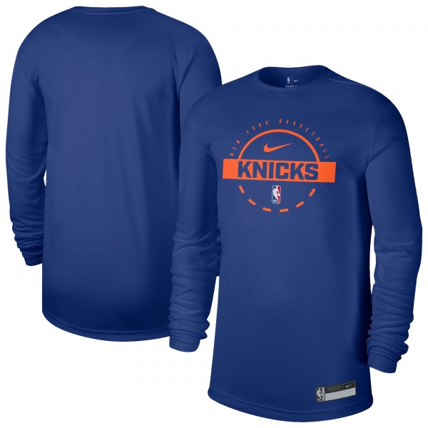 New York Knicks Nike Blue 2025/26 On-Court Flare Dri-FIT Practice Long Sleeve Tri-Blend T-Shirt
