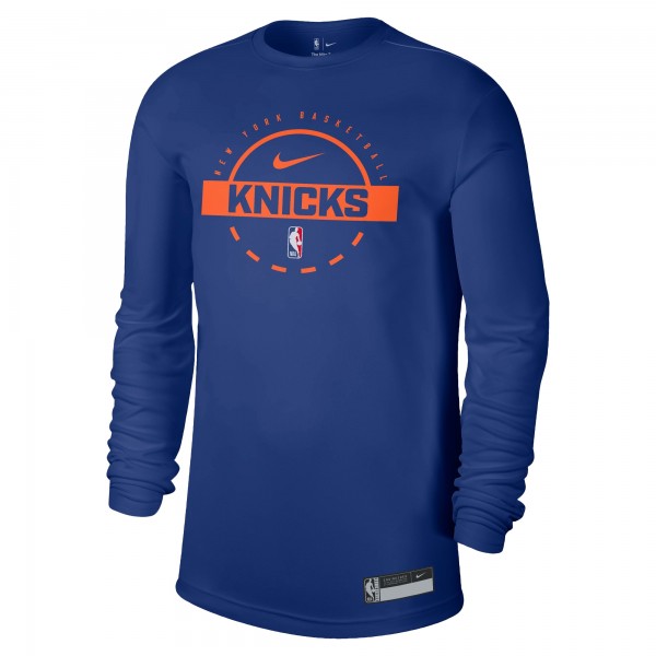 New York Knicks Nike Blue 2025/26 On-Court Flare Dri-FIT Practice Long Sleeve Tri-Blend T-Shirt