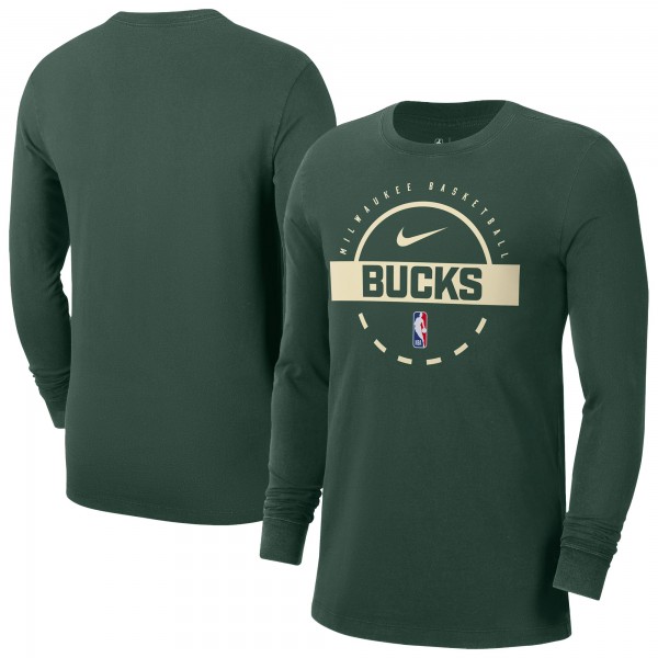 Milwaukee Bucks Nike Hunter Green Authentic Long Sleeve Practice T-Shirt