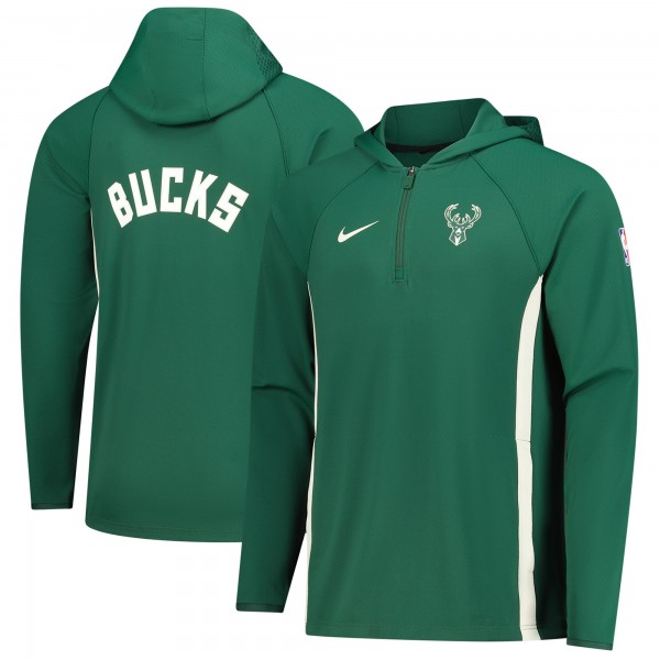 Milwaukee Bucks Nike Hunter Green Authentic On Court Zone Quarter-Zip Dri-FIT Hoodie Jacket