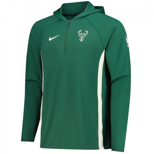 Milwaukee Bucks Nike Hunter Green Authentic On Court Zone Quarter-Zip Dri-FIT Hoodie Jacket