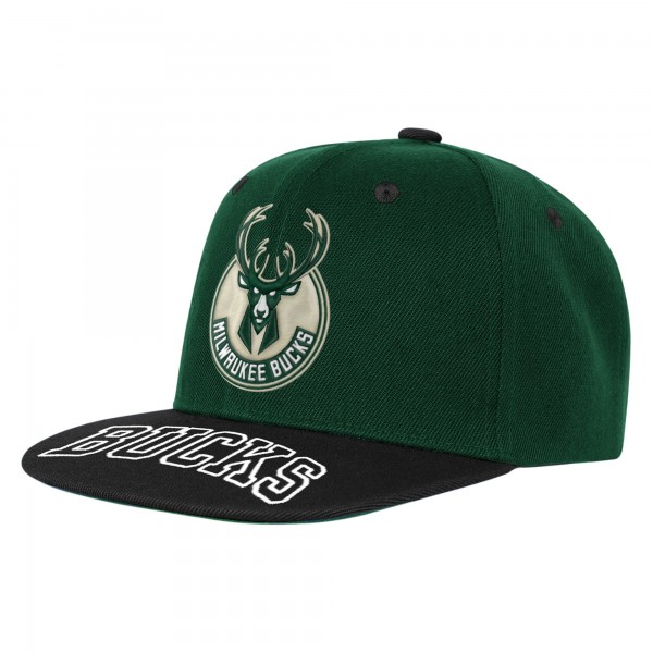 Подростковая Milwaukee Bucks Outerstuff Hunter Green/Black Two-Tone Snapback Hat