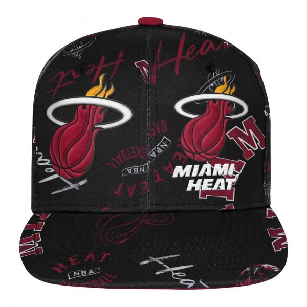 Подростковая Miami Heat Outerstuff Black Street Hooper Allover Print Snapback Hat