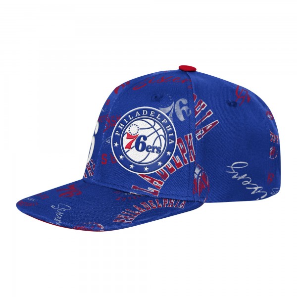 Подростковая Philadelphia 76ers Outerstuff Royal Street Hooper Allover Print Snapback Hat