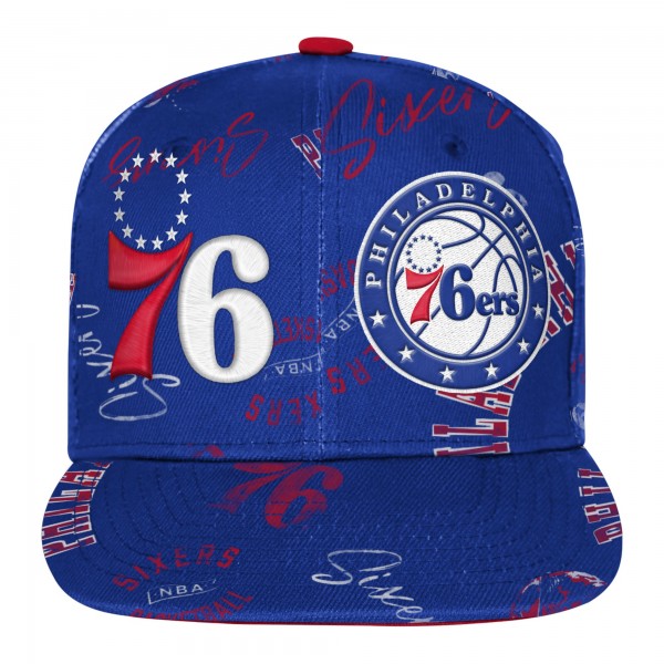 Подростковая Philadelphia 76ers Outerstuff Royal Street Hooper Allover Print Snapback Hat