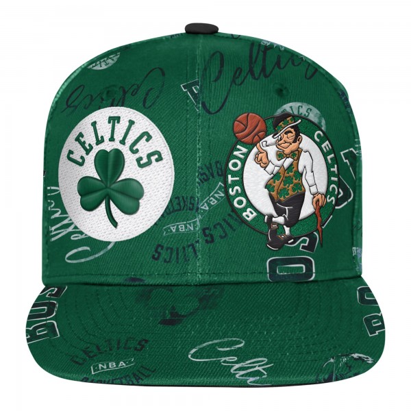 Подростковая Boston Celtics Outerstuff Kelly Green Street Hooper Allover Print Snapback Hat
