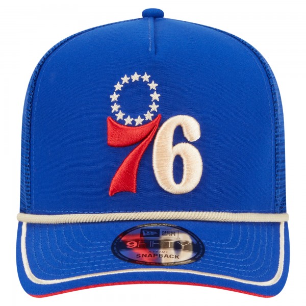 Бейсболка Philadelphia 76ers New Era Royal Vintage Team Rope A-Frame 9FIFTY Snapback