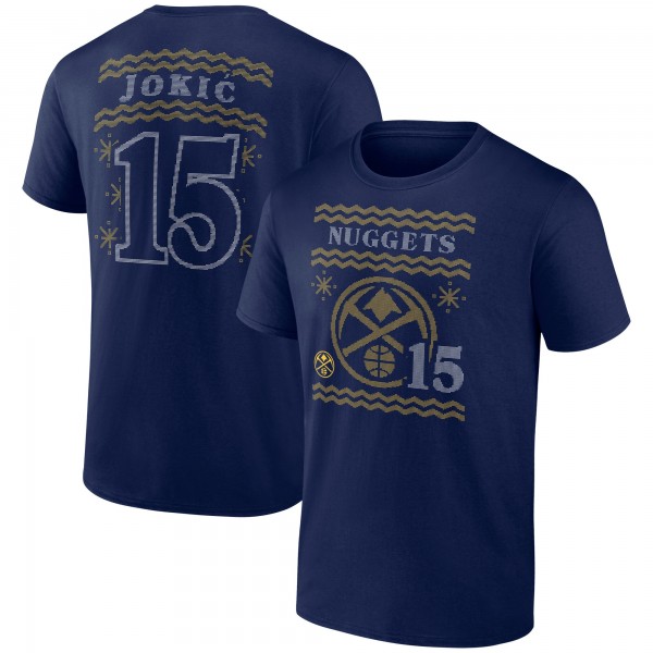 Denver Nuggets Nikola Jokic Navy Ugly Sweater Name & Number T-Shirt