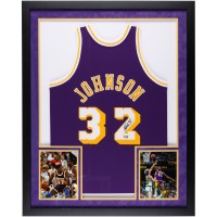 Игровая джерси Magic Johnson Los Angeles Lakers Autographed Fanatics Authentic SM Deluxe Framed Purple Mitchell & Ness Authentic