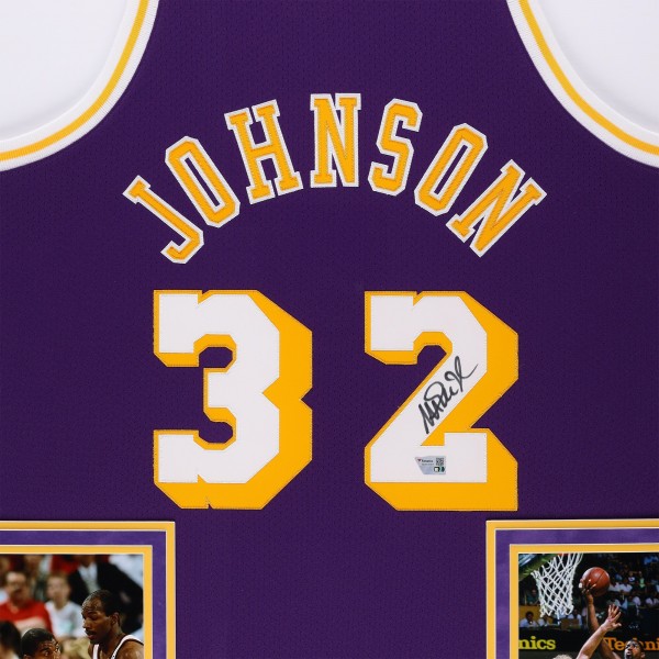 Игровая джерси Magic Johnson Los Angeles Lakers Autographed Fanatics Authentic SM Deluxe Framed Purple Mitchell & Ness Authentic