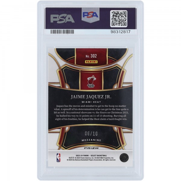 Jaime Jaquez Jr. Miami Heat 2023-24 Panini Select Gold Prizm #302 #/10 PSA Authenticated 10 Rookie Card