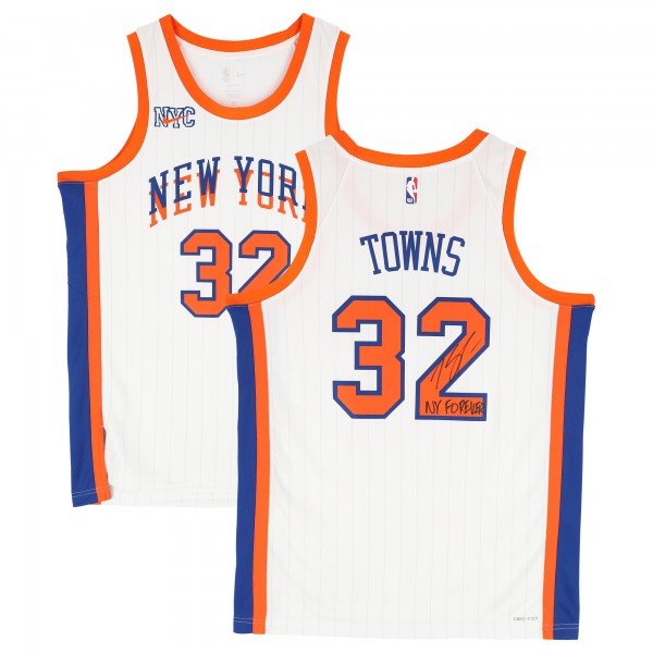 Karl-Anthony Towns New York Knicks Autographed Fanatics Authentic Nike White 2024-25 City Edition Swingman Jersey with NY Forever Inscription
