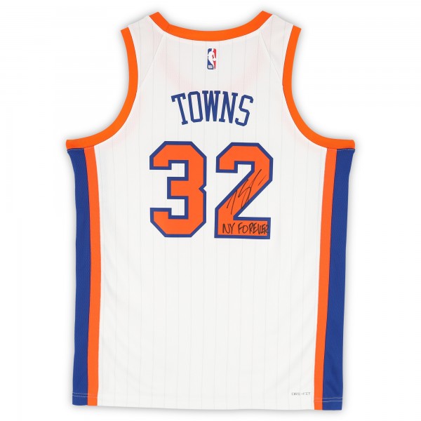 Karl-Anthony Towns New York Knicks Autographed Fanatics Authentic Nike White 2024-25 City Edition Swingman Jersey with NY Forever Inscription