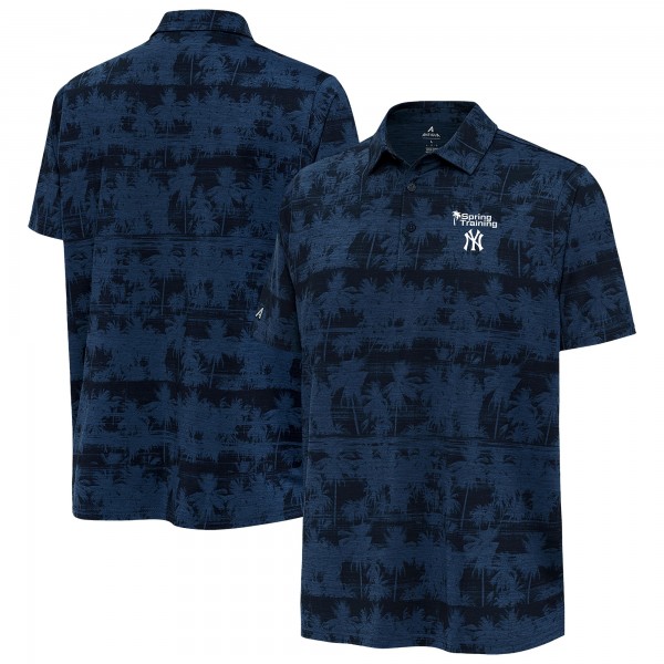 New York Yankees Antigua Heather Navy Palm Tree Spring Training Shadow Polo