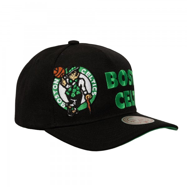 Бейсболка Boston Celtics Mitchell & Ness Black Busted Logo Wordmark Wrap-Around Pro Pinch
