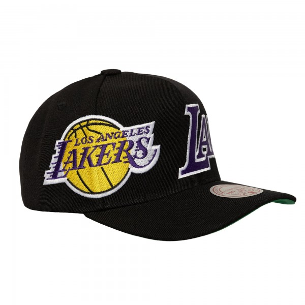 Бейсболка Los Angeles Lakers Mitchell & Ness Black Busted Logo Wordmark Wrap-Around Pro Pinch