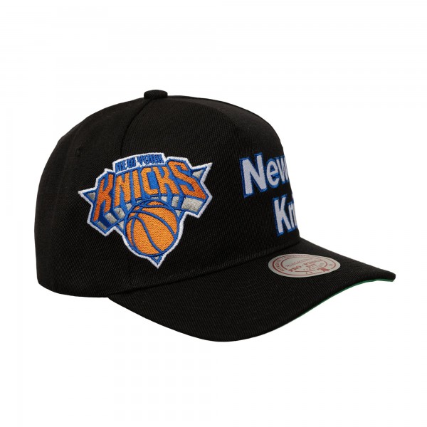 Бейсболка New York Knicks Mitchell & Ness Black Busted Logo Wordmark Wrap-Around Pro Pinch